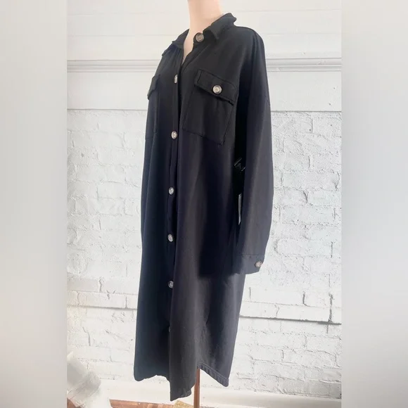 Electric And Rose Hamlin Black Sweatshirt Long Shacket Button Down Jacket NWT - Picture 6 of 12